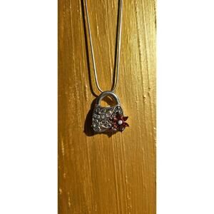 Vintage Sterling Silver and Garnet Purse Locket Pendant and Chain